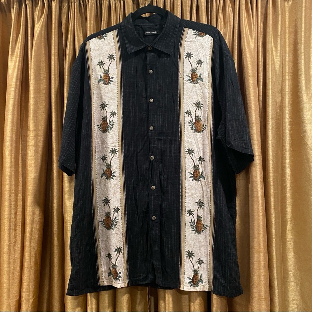 Pierre Cardin Black and Cream Palm Tree Men's Shirt‎